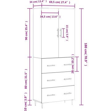 vidaXL-Hoge-kast-69,5x34x180-cm-bewerkt-hout-grijs-sonoma-eikenkleurig