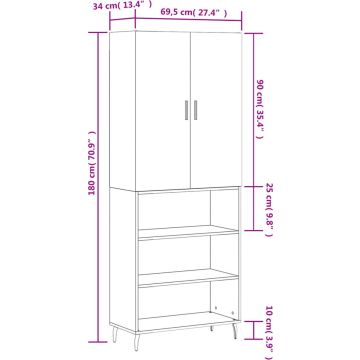 vidaXL-Hoge-kast-69,5x34x180-cm-bewerkt-hout-zwart