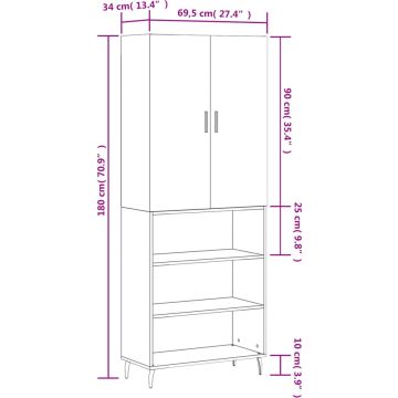 vidaXL-Hoge-kast-69,5x34x180-cm-bewerkt-hout-gerookt-eikenkleurig