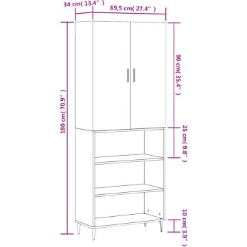 vidaXL-Hoge-kast-69,5x34x180-cm-bewerkt-hout-bruineikenkleurig