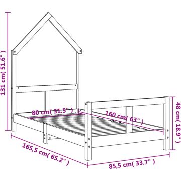 vidaXL-Kinderbedframe-80x160-cm-massief-grenenhout-zwart