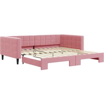 vidaXL-Slaapbank-met-onderschuifbed-100x200-cm-fluweel-roze