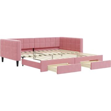 vidaXL-Slaapbank-met-onderschuifbed-en-lades-100x200-cm-fluweel-roze