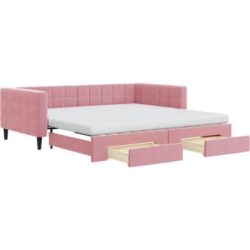 vidaXL-Slaapbank-met-onderschuifbed-en-lades-100x200-cm-fluweel-roze