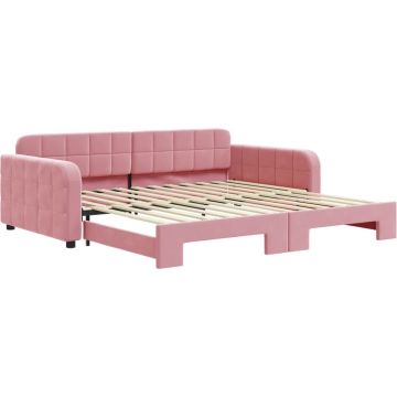 vidaXL-Slaapbank-met-onderschuifbed-100x200-cm-fluweel-roze