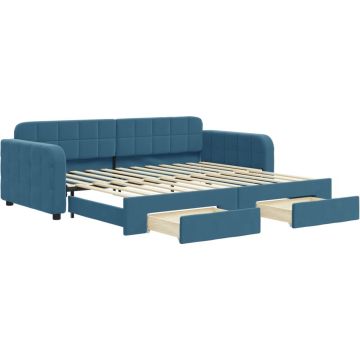 vidaXL-Slaapbank-met-onderschuifbed-en-lades-90x200-cm-fluweel-blauw