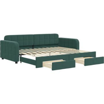 vidaXL-Slaapbank-onderschuifbed-en-lades-90x200-cm-fluweel-donkergroen