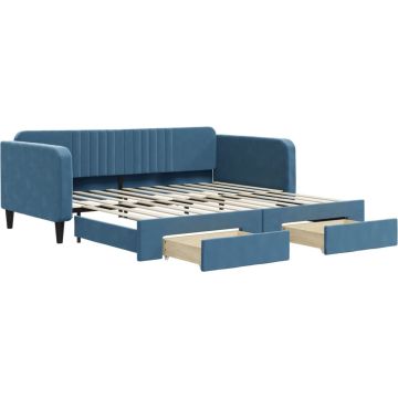 vidaXL-Slaapbank-met-onderschuifbed-en-lades-100x200-cm-fluweel-blauw