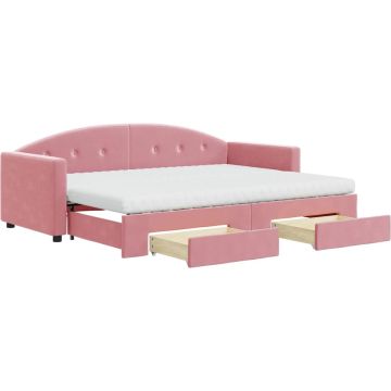 vidaXL-Slaapbank-met-onderschuifbed-en-lades-80x200-cm-fluweel-roze