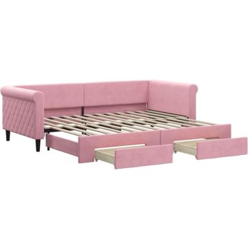 vidaXL-Slaapbank-met-onderschuifbed-en-lades-90x200-cm-fluweel-roze