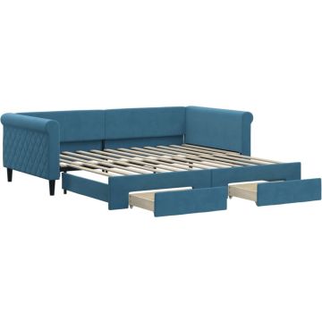 vidaXL-Slaapbank-met-onderschuifbed-en-lades-100x200-cm-fluweel-blauw