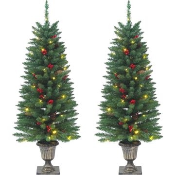 vidaXL-Kunstkerstbomen-2-st-100-LED's-120-cm-groen