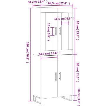 vidaXL-Hoge-kast-69,5x34x180-cm-bewerkt-hout-gerookt-eikenkleurig