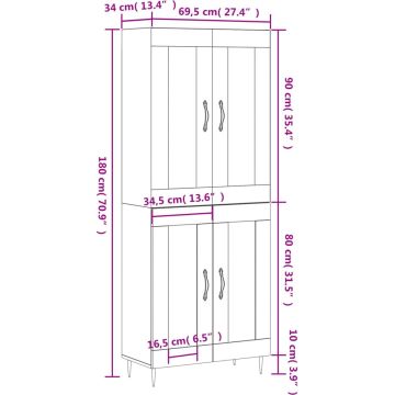 vidaXL-Hoge-kast-69,5x34x180-cm-bewerkt-hout-gerookt-eikenkleurig