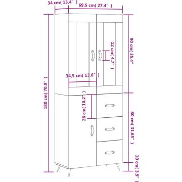 vidaXL-Hoge-kast-69,5x34x180-cm-bewerkt-hout-gerookt-eikenkleurig