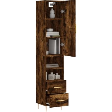 vidaXL Hoge kast 34,5x34x180 cm bewerkt hout gerookt eikenkleurig