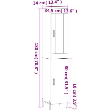 vidaXL-Hoge-kast-34,5x34x180-cm-bewerkt-hout-bruineikenkleurig