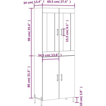 vidaXL-Hoge-kast-69,5x34x180-cm-bewerkt-hout-bruineikenkleurig