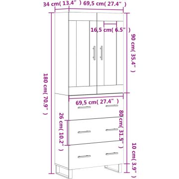 vidaXL-Hoge-kast-69,5x34x180-cm-bewerkt-hout-bruineikenkleurig