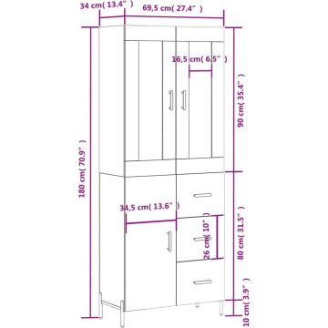 vidaXL-Hoge-kast-69,5x34x180-cm-bewerkt-hout-zwart