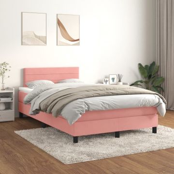 vidaXL Boxspring met matras fluweel roze 120x200 cm