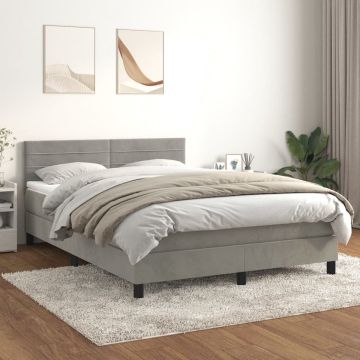 vidaXL Boxspring met matras fluweel lichtgrijs 140x190 cm