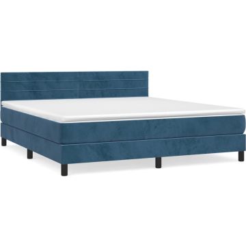 vidaXL-Boxspring-met-matras-fluweel-donkerblauw-180x200-cm