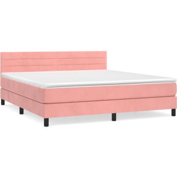 vidaXL-Boxspring-met-matras-fluweel-roze-180x200-cm