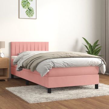 vidaXL Boxspring met matras fluweel roze 90x200 cm