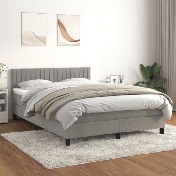 vidaXL Boxspring met matras fluweel lichtgrijs 140x200 cm