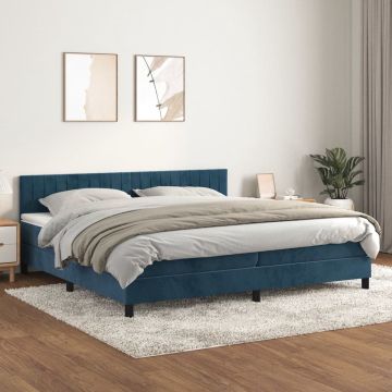 vidaXL Boxspring met matras fluweel donkerblauw 200x200 cm