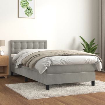 vidaXL Boxspring met matras fluweel lichtgrijs 90x190 cm