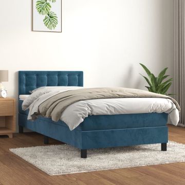 vidaXL Boxspring met matras fluweel donkerblauw 90x190 cm