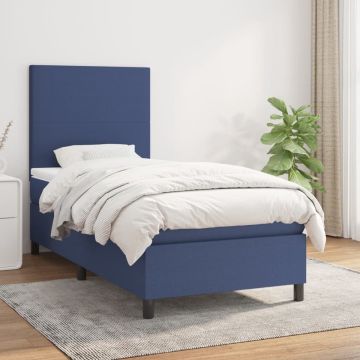 vidaXL Boxspring met matras stof blauw 100x200 cm