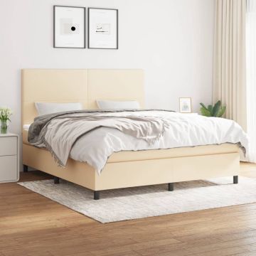 vidaXL Boxspring met matras stof crèmekleurig 160x200 cm