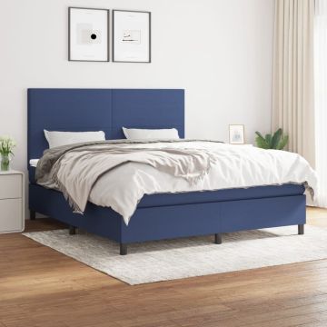 vidaXL Boxspring met matras stof blauw 160x200 cm