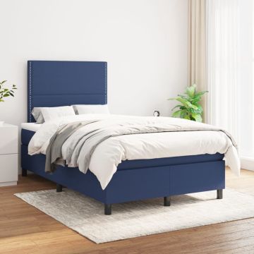 vidaXL Boxspring met matras stof blauw 120x200 cm