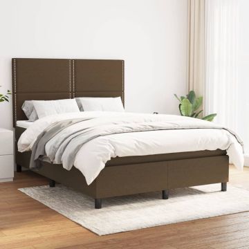 vidaXL Boxspring met matras stof donkerbruin 140x190 cm