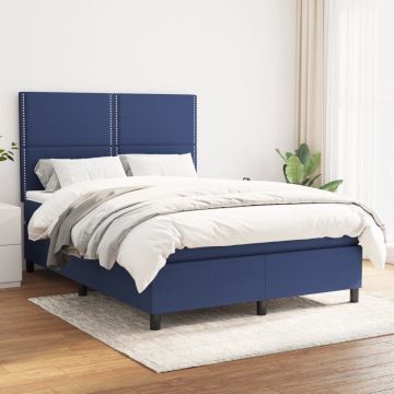 vidaXL Boxspring met matras stof blauw 140x190 cm