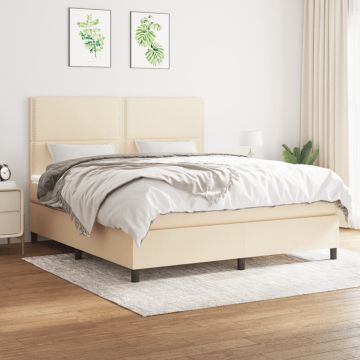 vidaXL Boxspring met matras stof crèmekleurig 160x200 cm