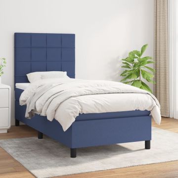 vidaXL Boxspring met matras stof blauw 80x200 cm