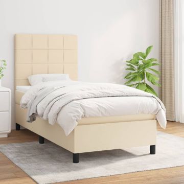 vidaXL Boxspring met matras stof crèmekleurig 90x200 cm