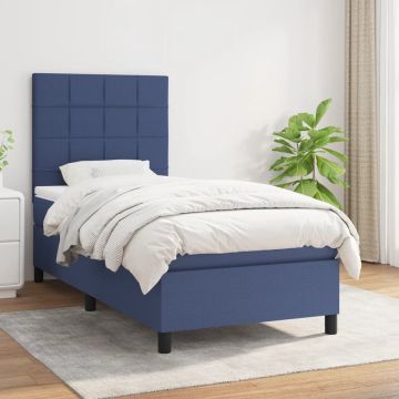 vidaXL Boxspring met matras stof blauw 90x200 cm