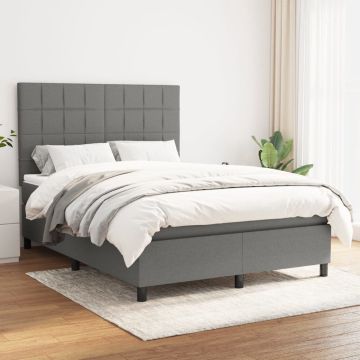 vidaXL Boxspring met matras stof donkergrijs 140x190 cm