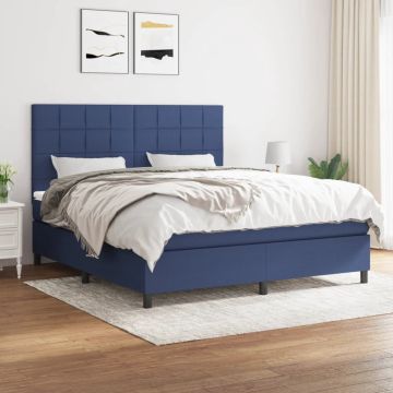 vidaXL Boxspring met matras stof blauw 180x200 cm