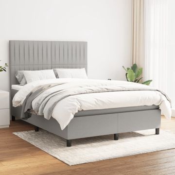 vidaXL Boxspring met matras stof lichtgrijs 140x200 cm