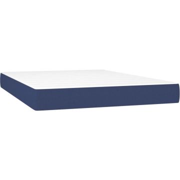 vidaXL Boxspring met matras stof blauw 140x200 cm