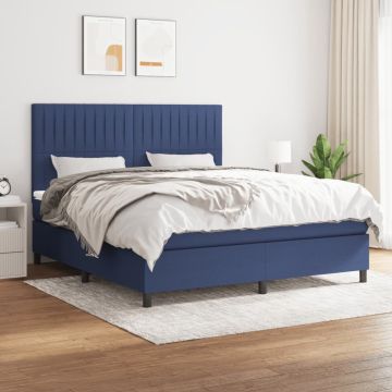 vidaXL Boxspring met matras stof blauw 160x200 cm