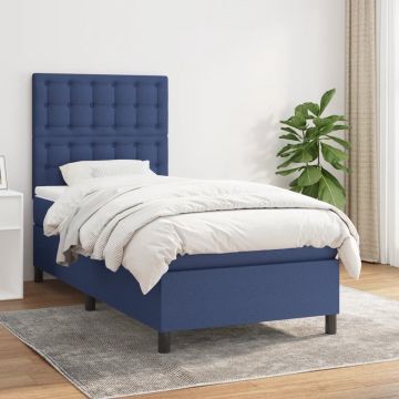 vidaXL Boxspring met matras stof blauw 90x200 cm