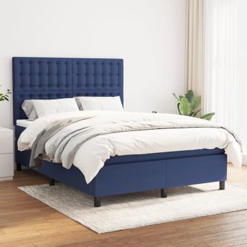 vidaXL Boxspring met matras stof blauw 140x200 cm